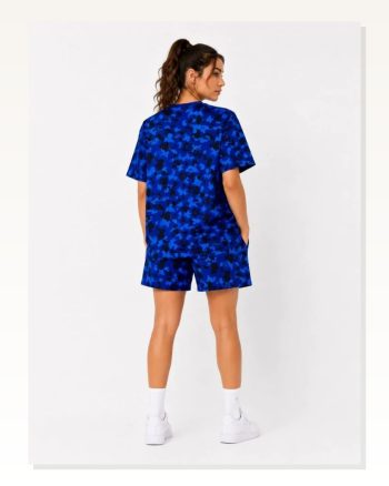 Oversize Kalıp Pubg Bape X Shark Nakışlı Cepli Şort Takım Mavi