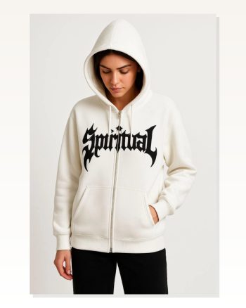 Kadın Şardonlu Beyaz Oversize Hoodie 3 İplik Pamuklu Kumaş, Önü Baskılı, Fermuarlı Rahat Kalıp, Kışlık ve