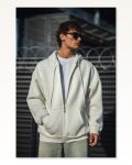 Kadın Salaş Stil Beyaz Oversize Tam Fermuarlı Uzun Kol Hırka