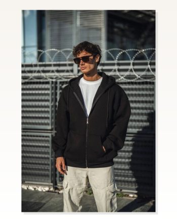 Kadın Salaş Stil Siyah Oversize Tam Fermuarlı Uzun Kol Hırka