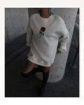 Kadın Baskılı Salaş Stil Beyaz Oversize Üç İplik Bisiklet Yaka Sweatshirt