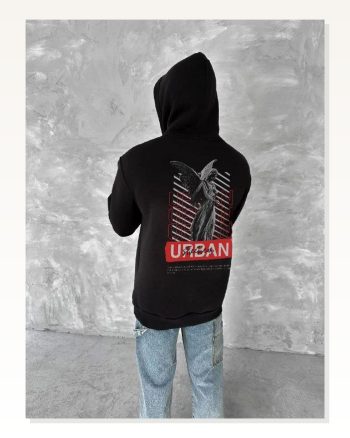Oversize Üç İplik Kapşonlu Sweatshirt Siyah