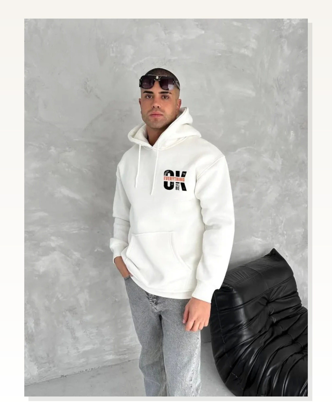 Oversize Üç İplik Kapüşonlu SweatShirt - Beyaz Marketplace blank