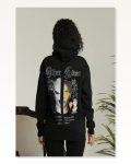 Kadın Arka Baskılı Oversize Üç İplik Siyah “other Lives” Ön ve Şardonlu Kışlık, Rahat Günlük Model Siiyah