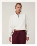 Oversize Yarım Farmuarlı Yakalı Basic SweatShirt – Beyaz Marketplace