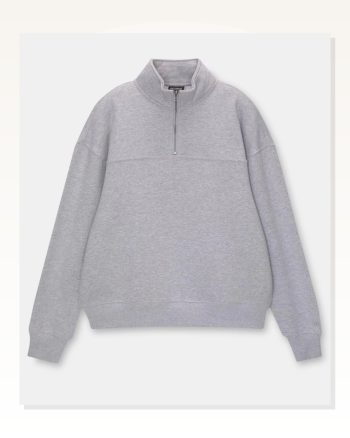 Kadın Salaş Stil Gri Oversize Yarım Farmuarlı Yakalı Basic Sweatshirt