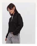 Kadın Salaş Stil Siyah Oversize Yarım Farmuarlı Yakalı Basic Sweatshirt