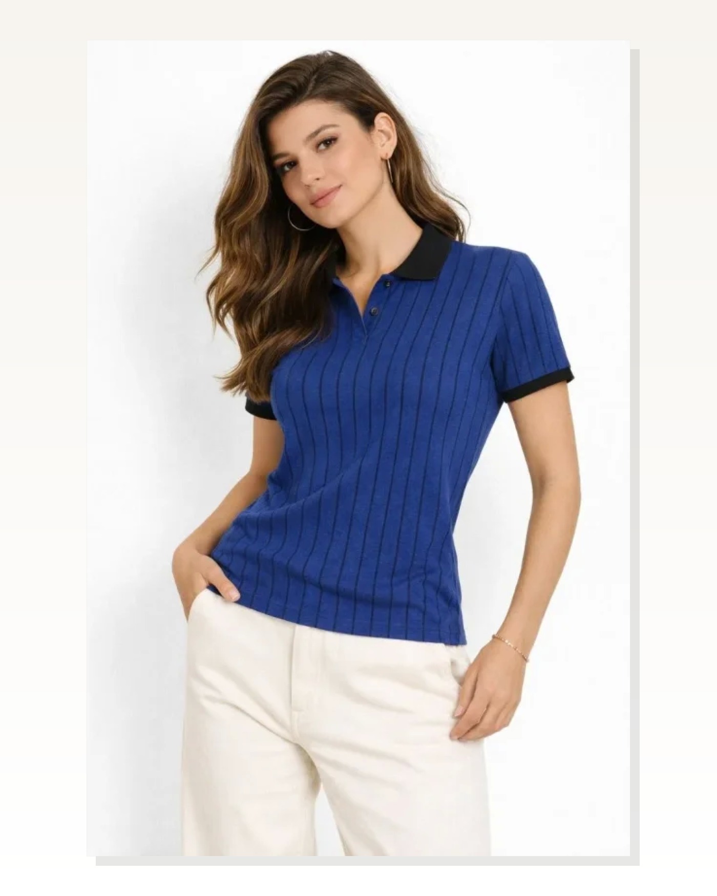 Polo Yaka Çizgili Tişört Kısa Kol Düğmeli Yazlık T-Shirt - Saks Mavisi Marketplace blank