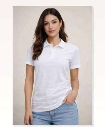 Polo Yaka Pike Kumaş Düğmeli Basic Tişört T-shirt Günlük Rahat Beyaz