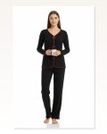 Kadın Premium 4’Lü Fitilli Set Siyah Kırmızı Biyeli (pijama Üst, Bikini Takımı) Pantolon