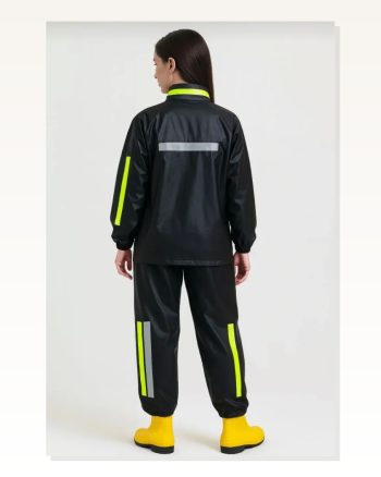 Kadın Siyah Premium Motorcu Kurye Yağmurluk Su Geçirmez PVC Kumaş Reflektörlü Tübitak Onaylı Takım