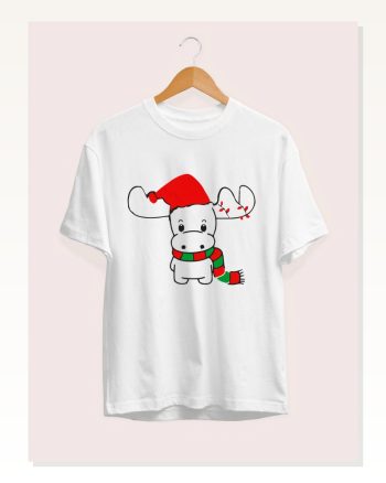 Kadın Baskılı Günlük Stil Beyaz Ren Geyiği Noel için Tişört