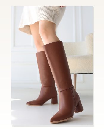Kadın Cilt Modern Stil Roksa Taba Topuklu Çizme