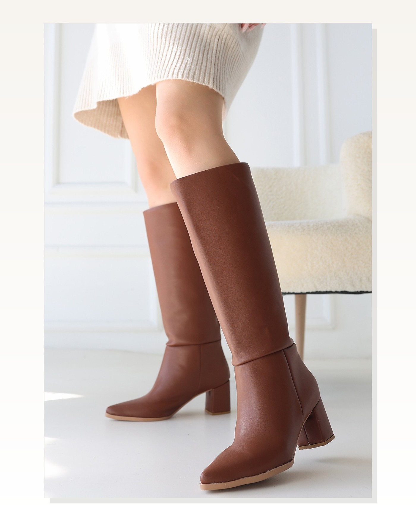 Cilt Kadın Modern Stil Roksa Taba Topuklu Çizme Marketplace blank