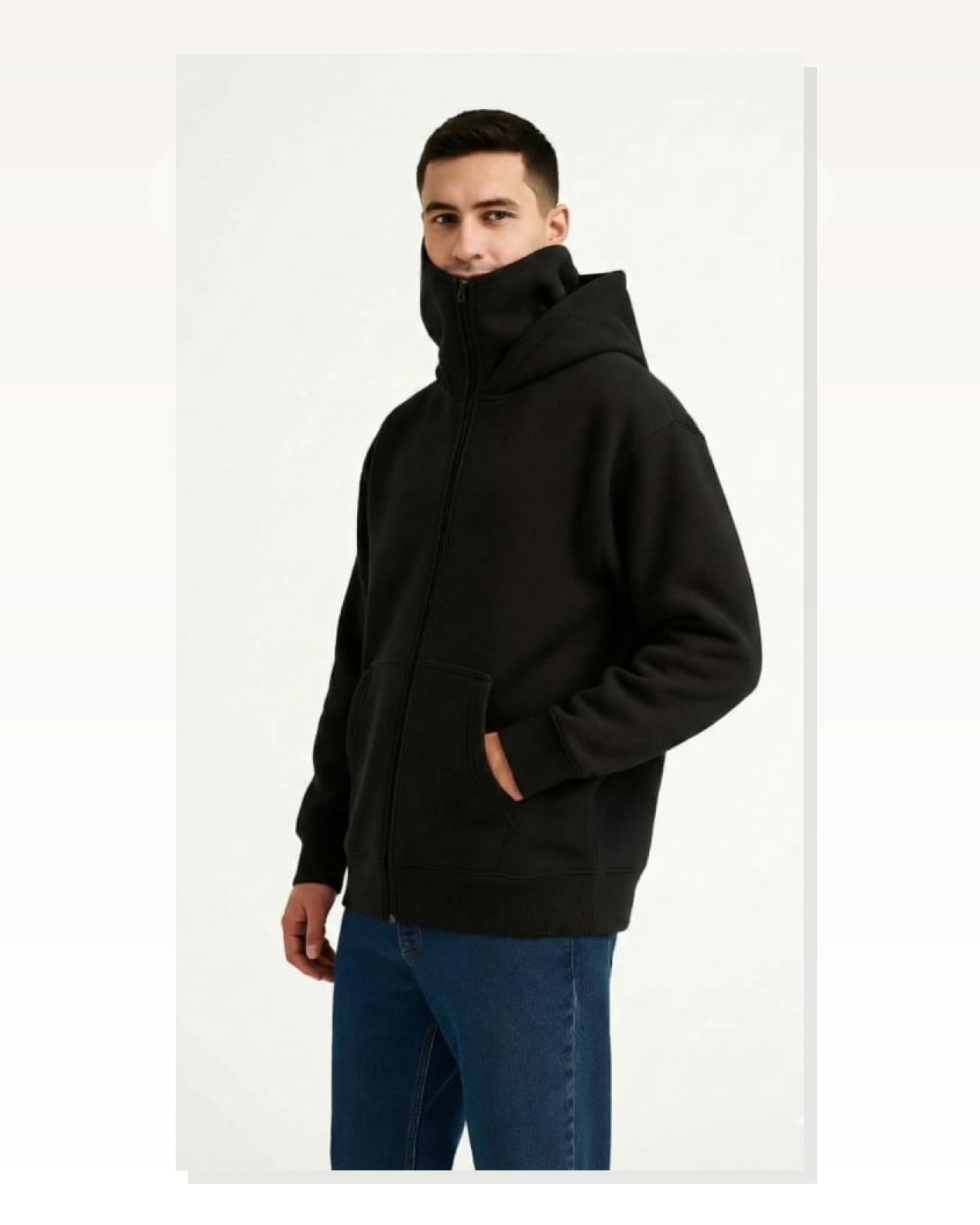 Samuray Ninja Çift Kapüşonlu ZIP Fermuarlı Kanguru Cepli Tam Fermuarlı Hoodie Sweatshirt - Siyah Marketplace blank