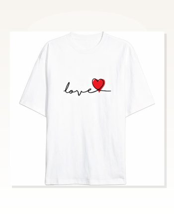 Kadın Baskılı Günlük Stil Beyaz Sevgililer Günü için Özel Tasarım Love Tişört