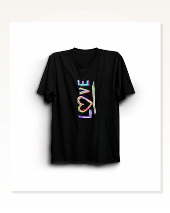 Kadın Baskılı Günlük Stil Siyah Sevgililer Günü için Özel Tasarım Love Tişört