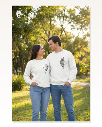 Kadın Baskılı Günlük Stil Beyaz Sevgililer Günü Özel Bisiklet Yaka Oversize Sweatshirt