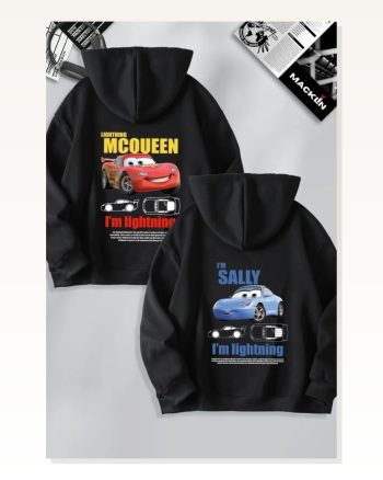 Kadın Baskılı Sokak Stili Siyah Sevgililer Günü Özel Kapüşonlu Araba Oversize Sweatshirt