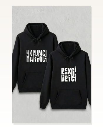 Kadın Baskılı Sokak Stili Siyah Sevgililer Günü Özel Kapüşonlu Beyci Oversize Sweatshirt