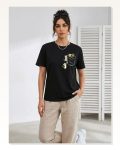 Sevimli Kedi Cep Baskılı Tişört Kısa Kol Yazlık T-Shirt – Siyah Marketplace