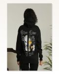 Erkek Grafik Sırt Baskılı Sokak Stili Siyah Üç İplik Kapüşonlu Oversize Sweatshirt