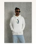 Kadın Sırt Baskılı Salaş Stil Beyaz Siyah Oversize Hoodie Survivor Penguin Temalı, Felsefi Yazılı Kapüşonlu