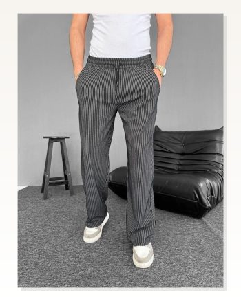 Kadın Modern Stil Siyah Su Yolu Çizgili Cepli Pantalon