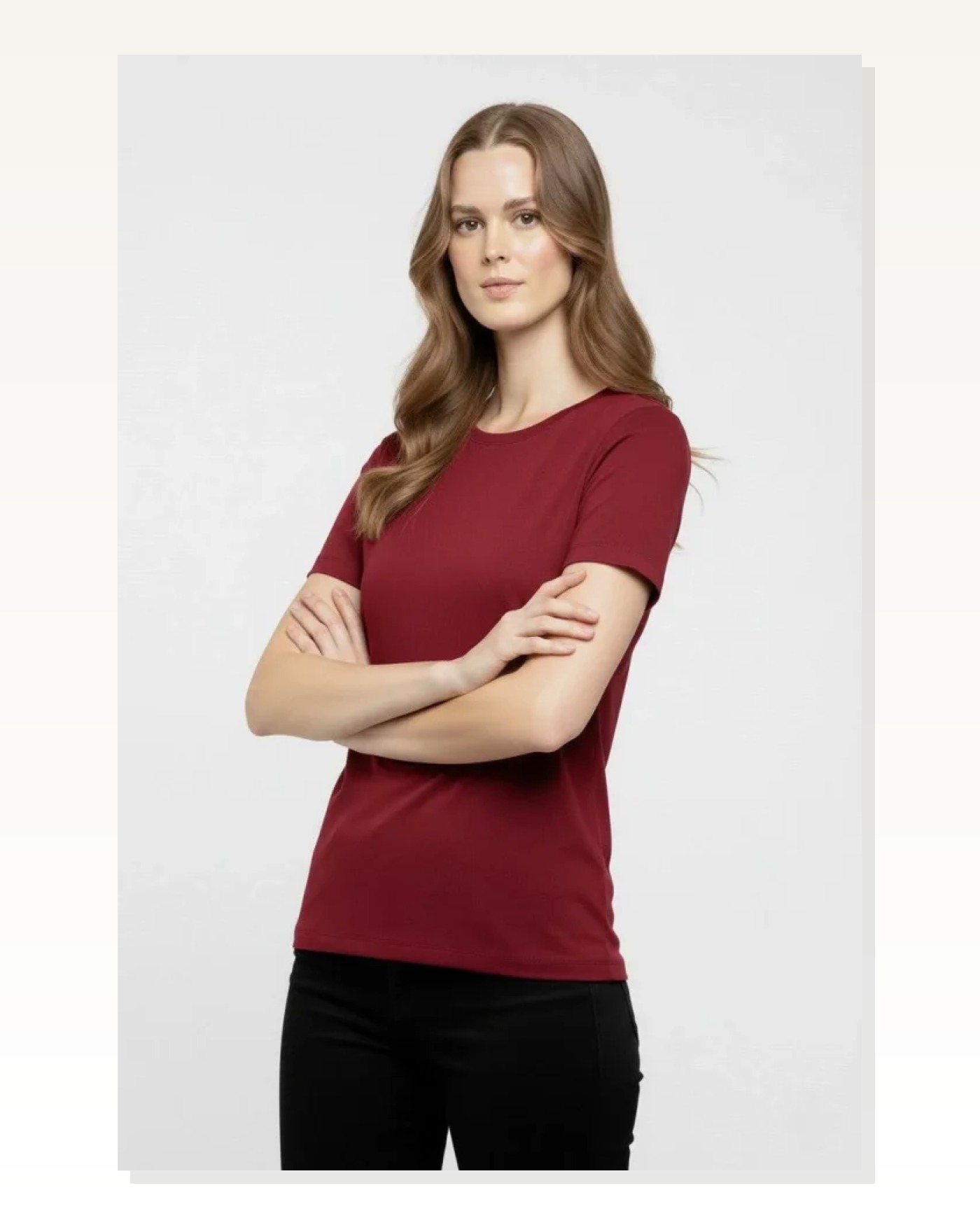 Kadın Bordo Bisiklet Yaka Slim Fit Likralı Günlük Basic Body Tişört Marketplace blank