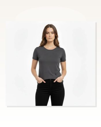 Kadın Füme Bisiklet Yaka Slim Fit Likralı Günlük Basic Body Tişört