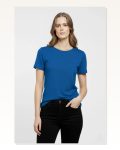Kadın İndigo Bisiklet Yaka Slim Fit Likralı Günlük Basic Body Tişört