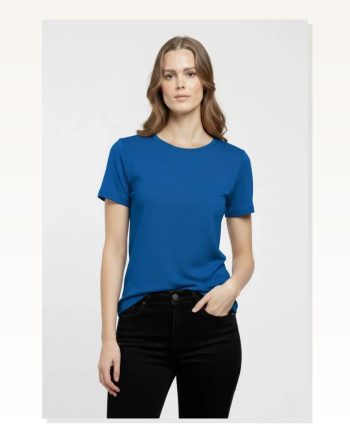 Kadın İndigo Bisiklet Yaka Slim Fit Likralı Günlük Basic Body Tişört
