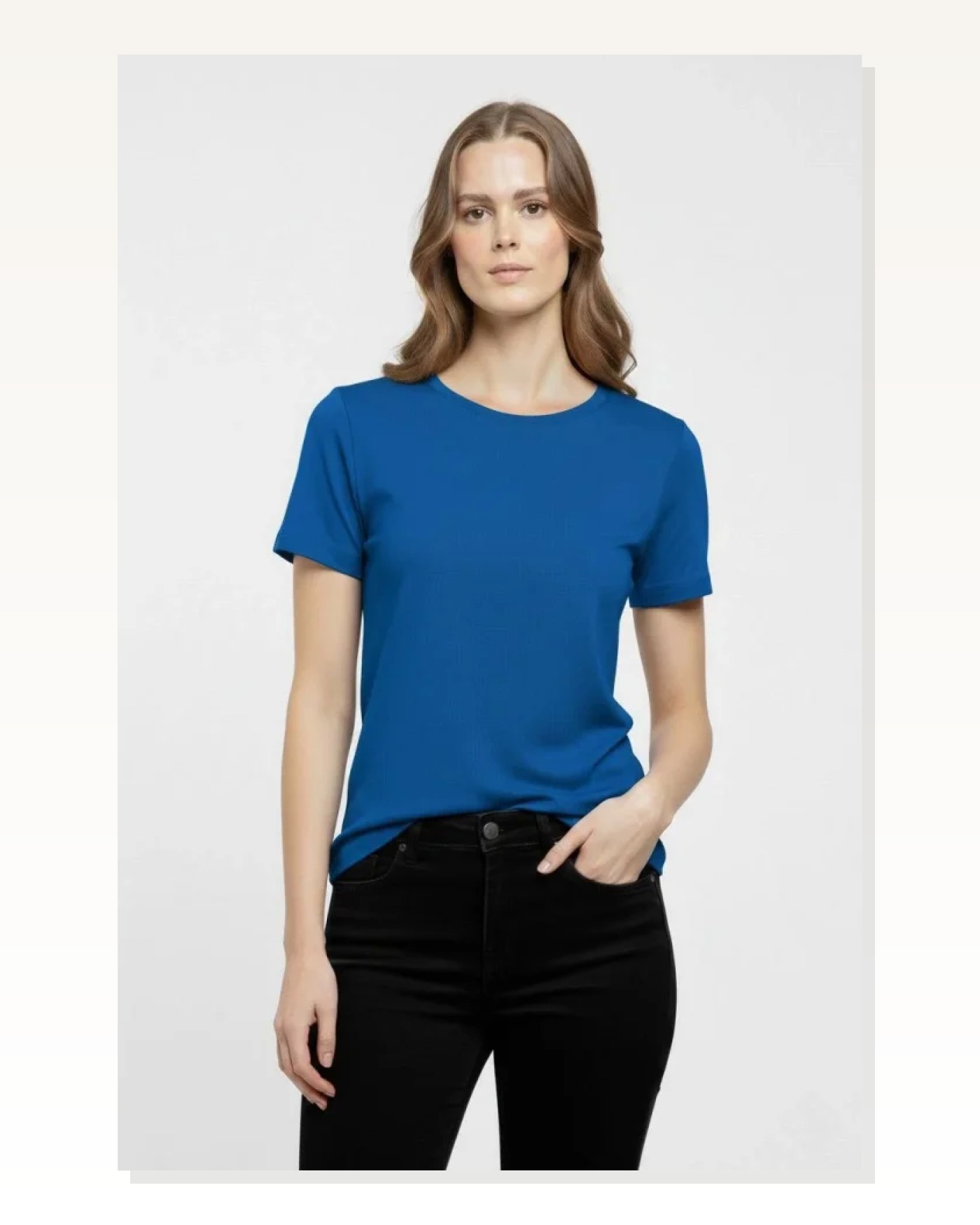 Kadın İndigo Bisiklet Yaka Slim Fit Likralı Günlük Basic Body Tişört Marketplace blank