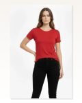 Kadın Kırmızı Bisiklet Yaka Slim Fit Likralı Günlük Basic Body Tişört