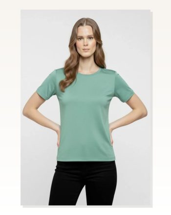 Kadın Mint Yeşili Bisiklet Yaka Slim Fit Likralı Günlük Basic Body Tişört