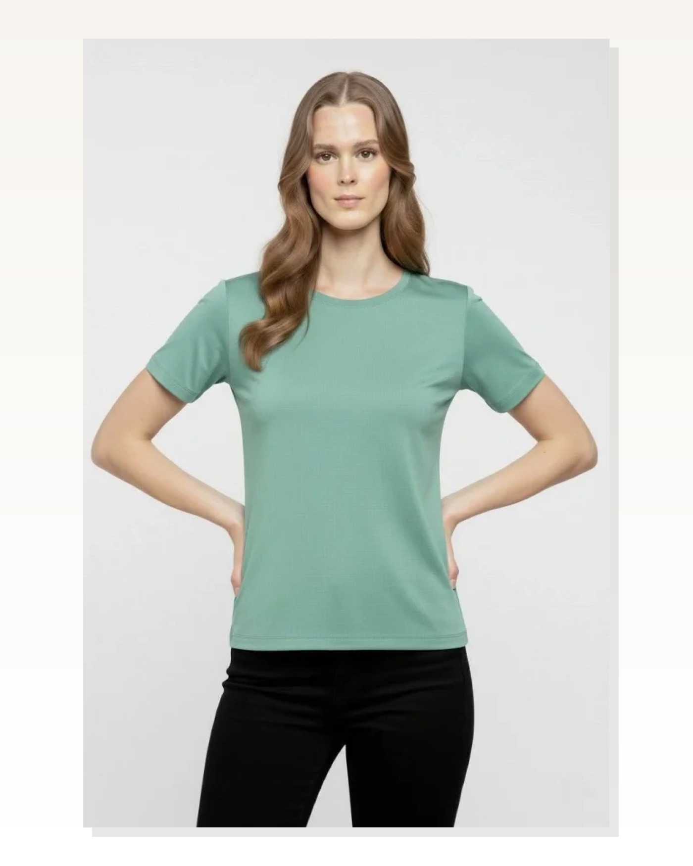 Kadın Mint Yeşili Bisiklet Yaka Slim Fit Likralı Günlük Basic Body Tişört Marketplace blank