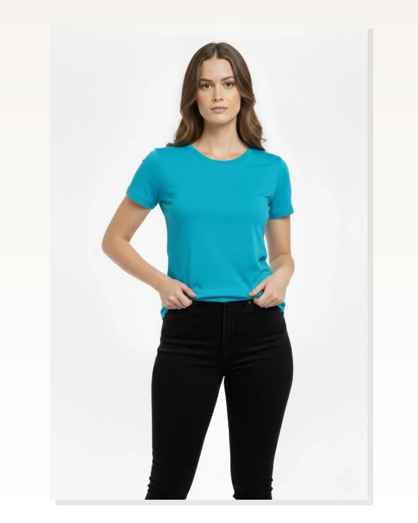 Kadın Turkuvaz Bisiklet Yaka Slim Fit Likralı Günlük Basic Body Tişört Marketplace blank