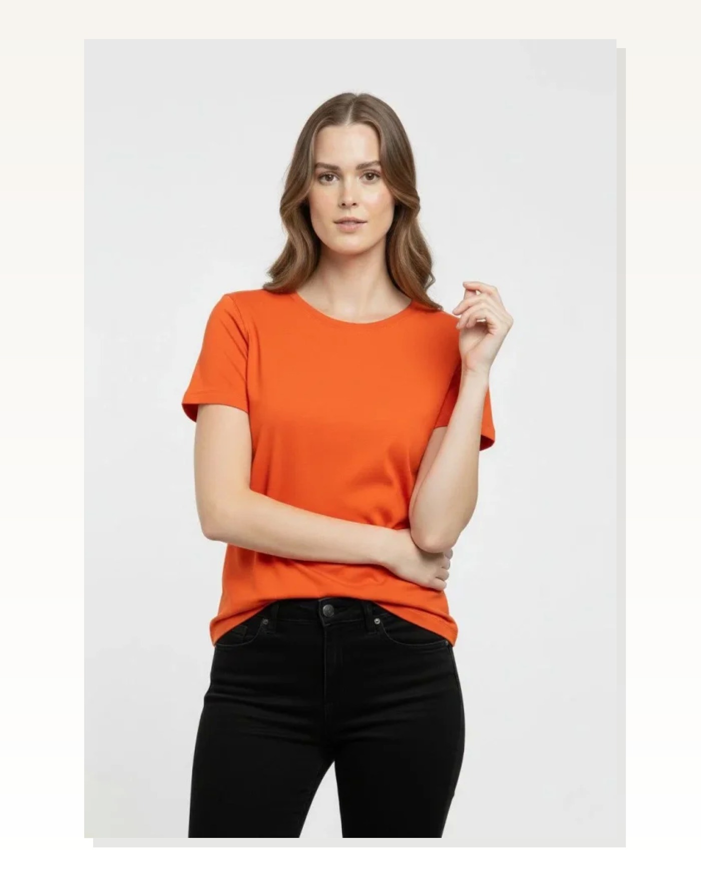 Kadın Turuncu Bisiklet Yaka Slim Fit Likralı Günlük Basic Body Tişört Marketplace blank