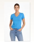 Kadın Açık Mavi V Yaka Slim Fit Likralı Günlük Basic Body Tişört
