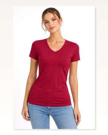 T-shirt V Yaka Slim Fit Likralı Tişört Günlük Basic Body Bordo