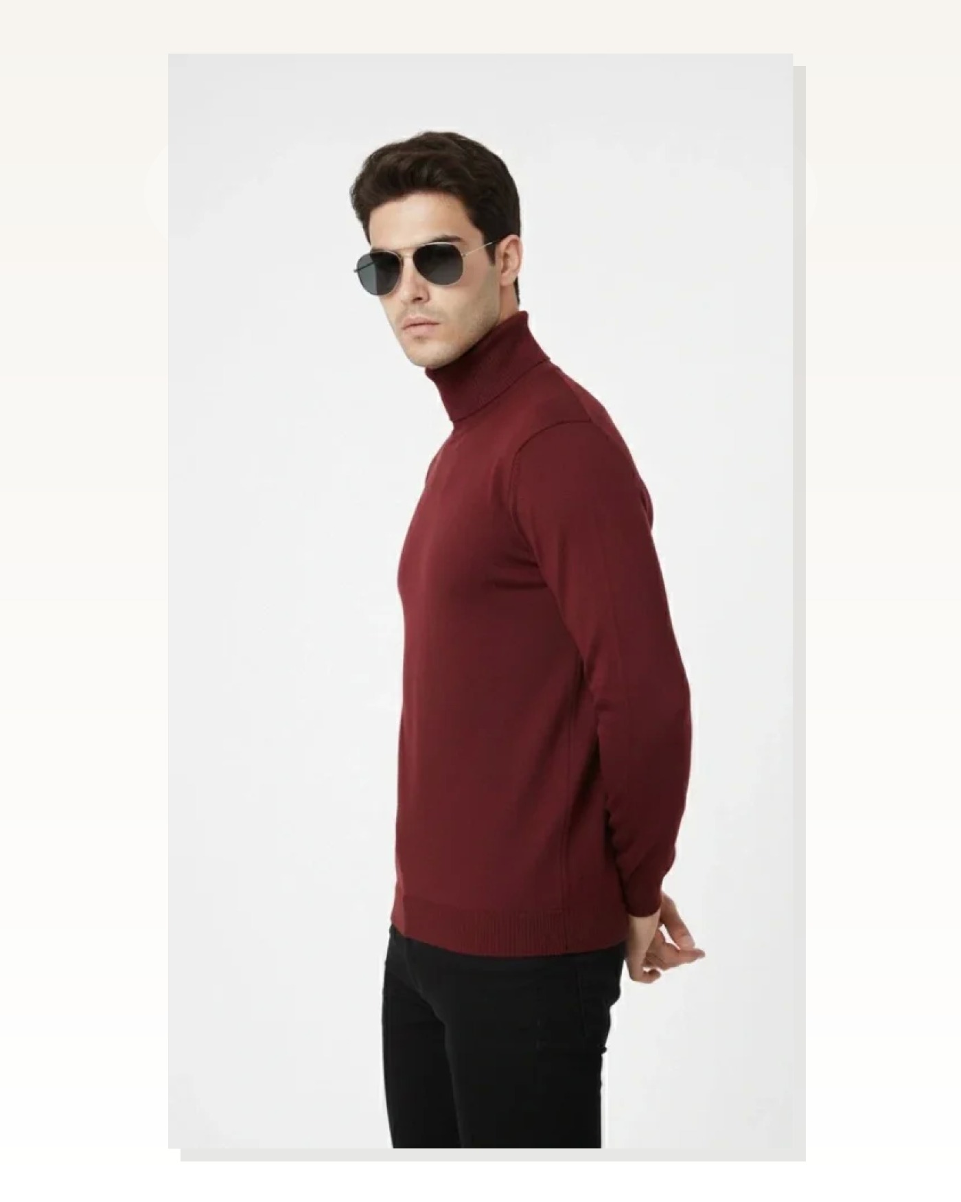 İnce Dokuma Kadın Günlük Şıklık Bordo Tam Boğazlı Balıkçı Yaka Triko Kazak Marketplace blank