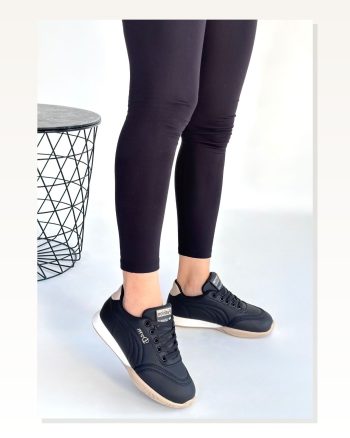 Kadın Cilt Konforlu Adım Tawen Siyah Bej Tabanlı Bağcıklı Spor Ayakkabı