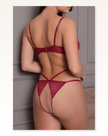 Transparan Bordo Dekolteli Balenli Fantazi İç Giyim Body TM1410