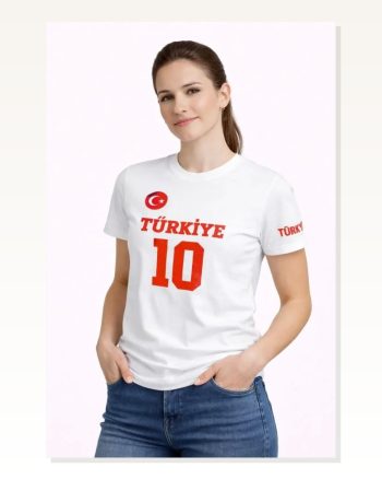 Türkiye Ay Yıldız Baskılı 10 Numara Forma Tişört Taraftar T-shirt Beyaz