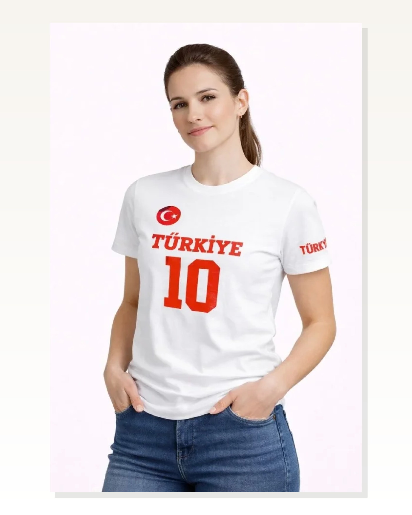 TÜRKİYE Ay Yıldız Baskılı 10 Numara Forma Tişört Taraftar T-Shirt - Beyaz Marketplace blank