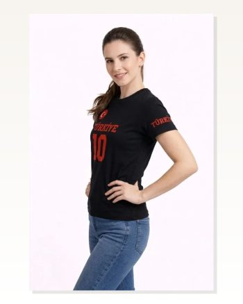 Türkiye Ay Yıldız Baskılı 10 Numara Forma Tişört Taraftar T-shirt Siyah