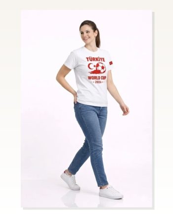 Türkiye World Cup 2026 Baskılı Tişört Futbol Temalı Forma T-shirt Beyaz