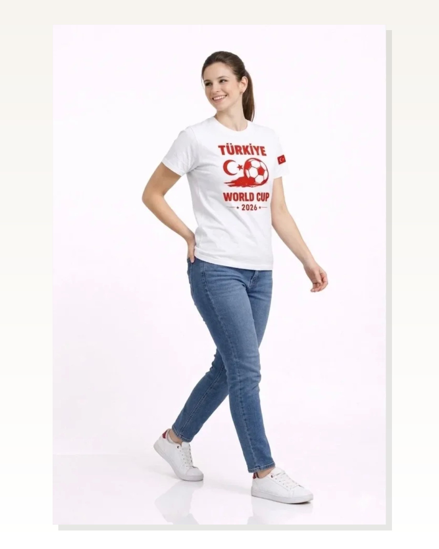 Türkiye World Cup 2026 Baskılı Tişört Futbol Temalı Forma T-Shirt - Beyaz Marketplace blank