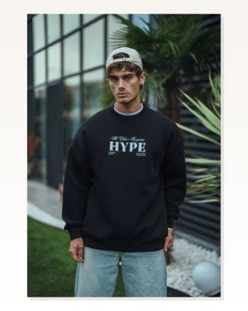 Kadın Baskılı Günlük Stil Siyah Üç İplik Bisiklet Yaka Sweatshirt