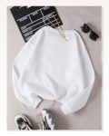 Kadın Günlük Stil Beyaz Üç İplik Rahat Kesim Basic Bisiklet Yaka Sweatshirt Marketplace